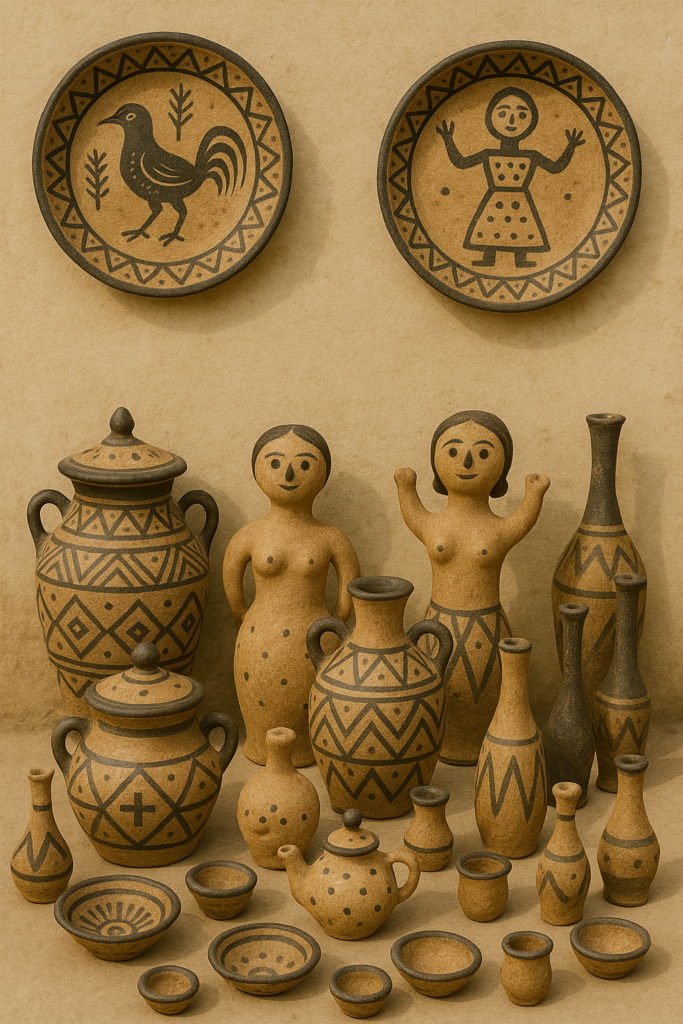 Sejnane pottery filming: 7 ultimate reasons it’s a stunning opportunity for creatives 1 Sejnane pottery filming location in Tunisia, showcasing handcrafted clay vases, bowls, and figurines with geometric patterns.